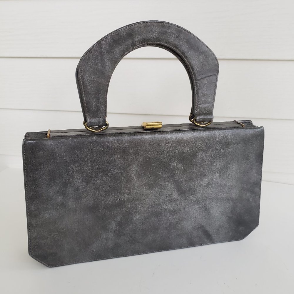 Vintage 60s Susan Gail Original accordion style top handle marble grey handbag - Picture 8 of 12